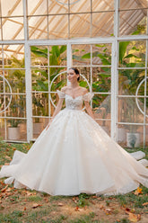 Düşük Kollu Prenses Gelinlik